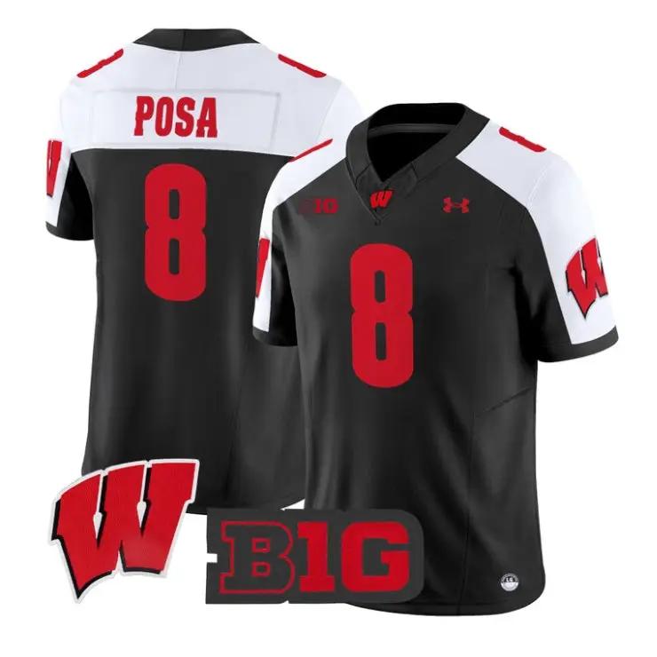 Mason Posa Jersey #8 Wisconsin Badgers 2026 Vapor Limited Stitched by My Store NCAA Football Jerseys