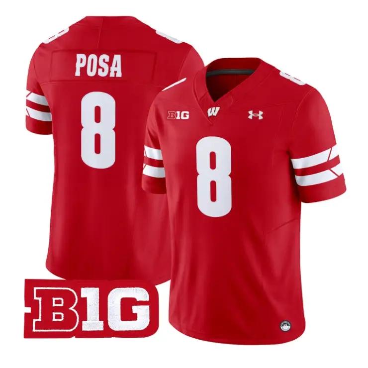 Mason Posa Jersey #8 Wisconsin Badgers 2026 Vapor Limited Stitched by My Store NCAA Football Jerseys