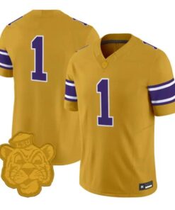 Team Jersey #1 LSU Tigers 2026 Gridiron Gold Throwback Football Vapor Stitched