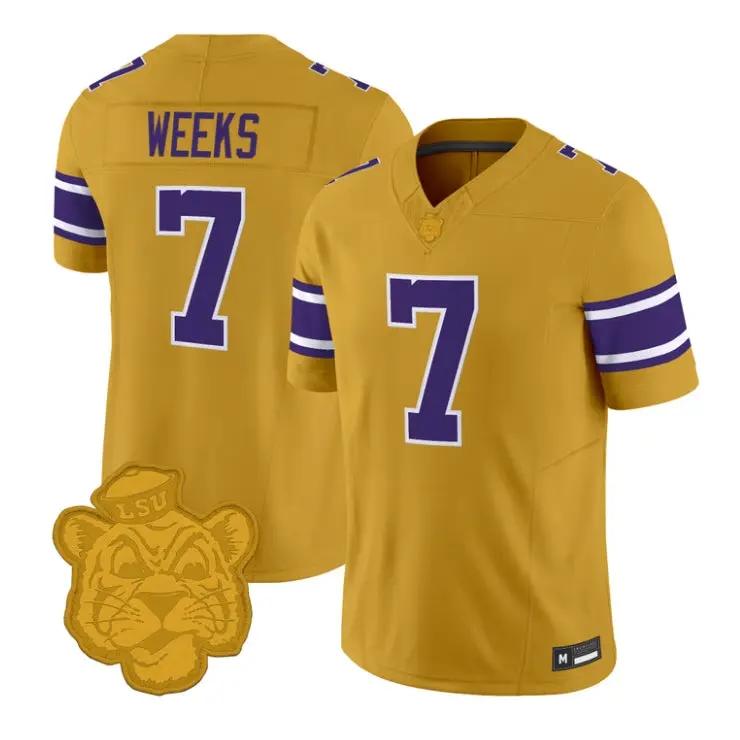 Whit Weeks Jersey #7 LSU Tigers 2026 Gridiron Gold Throwback Football Stitched - Top Design Fan Whit Weeks Jersey #7 LSU Tigers 2026 Gridiron Gold Throwback Football Stitched